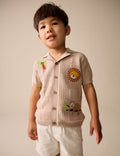 Neutral Safari Revere Collar Short Sleeve Knitted Polo Shirt