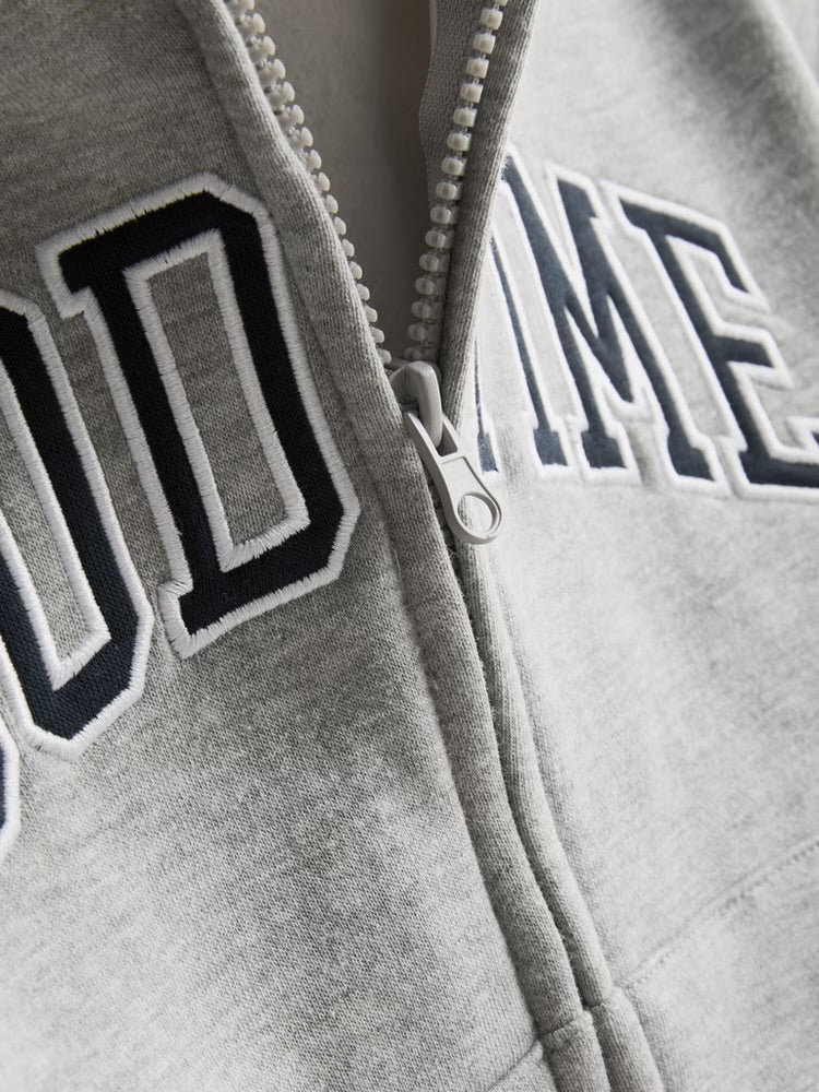 Embroidered Zip-Up Hoodie and Joggers Set