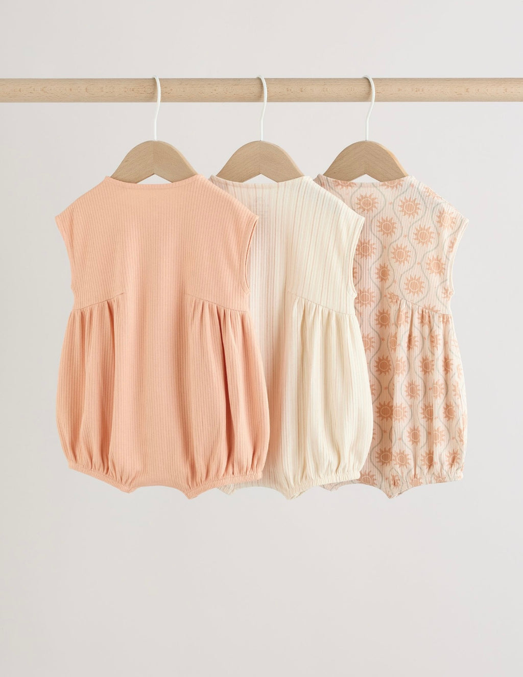 Orange Tonal Patterned Zip Through Baby Rompers 3 Pack