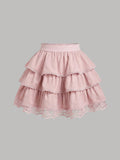 Tween Girl Dusty Pink Chiffon Tiered Skirt
