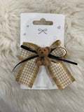 Khaki plaid bow bear hair clip