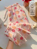 [100% Cotton] Women's Printed Drawstring Wide Leg Loose Pants