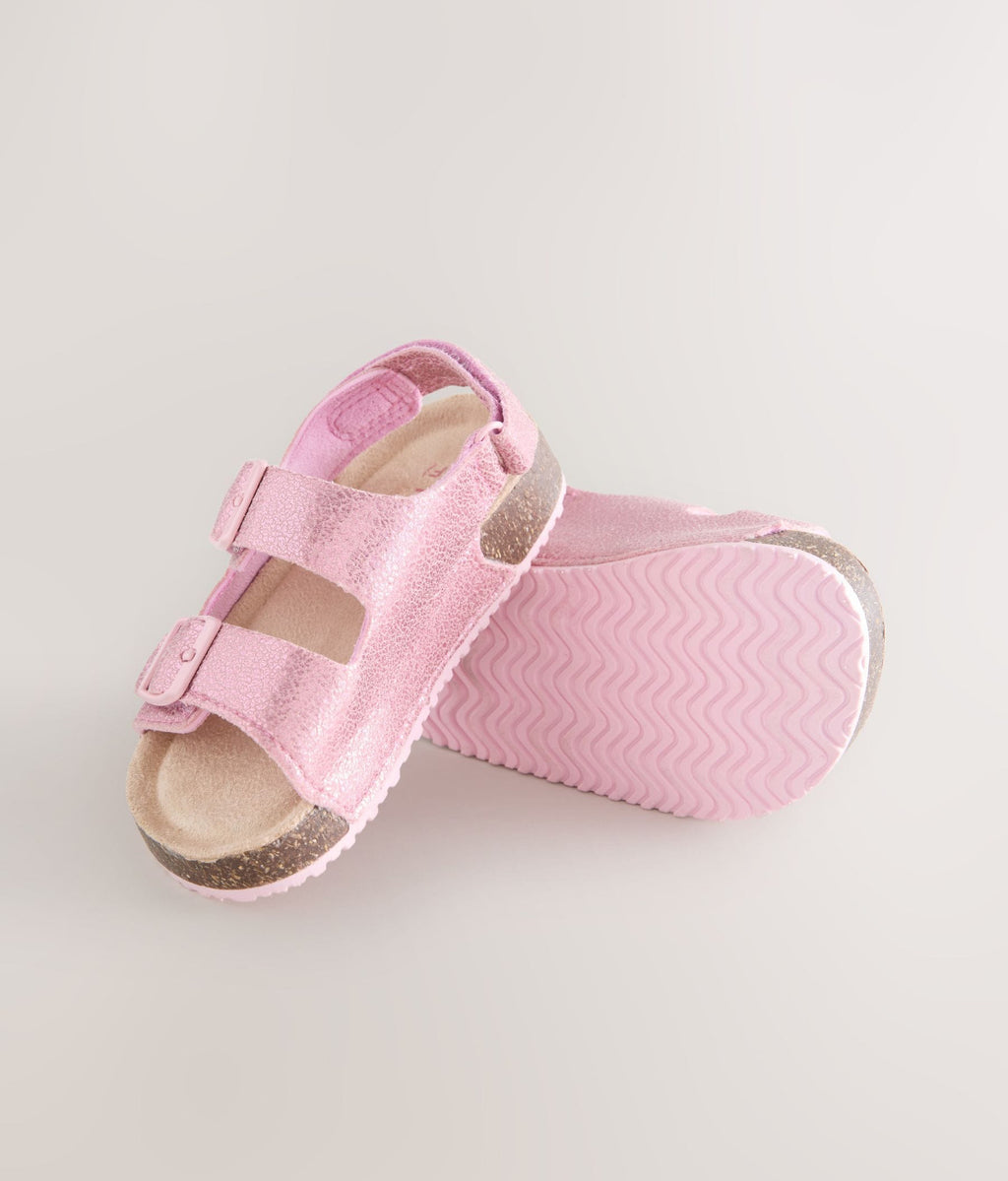Pink Metallic standard fit (F) Double Buckle Cushioned Footbed Sandals