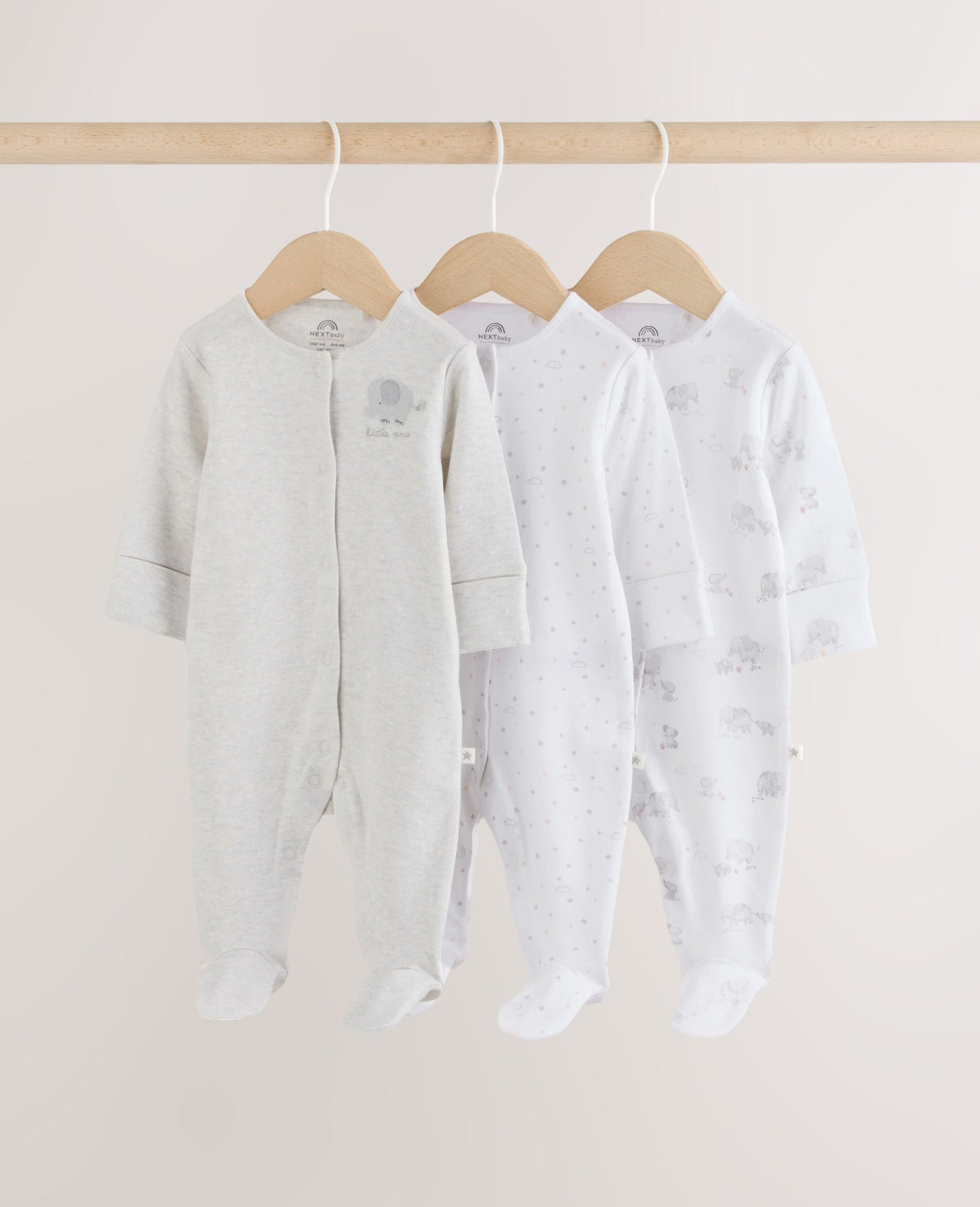 Grey Elephant Baby Sleepsuits 3 Pack see