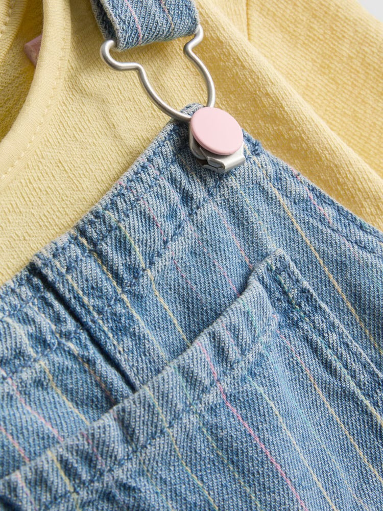 T-Shirt and Stripe Denim Dungarees Set