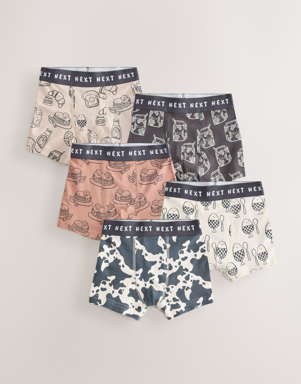 Neutral/Black Cow Print Brunch Junior Character Trunks 5 Pack