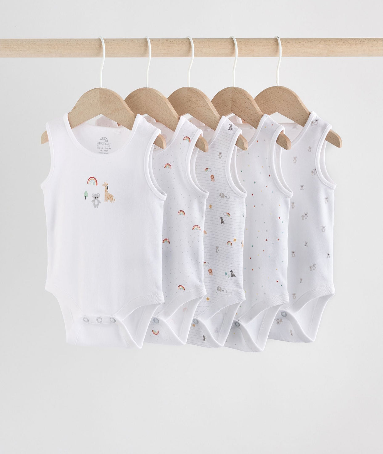 White 5 Pack Baby Vest Bodysuits