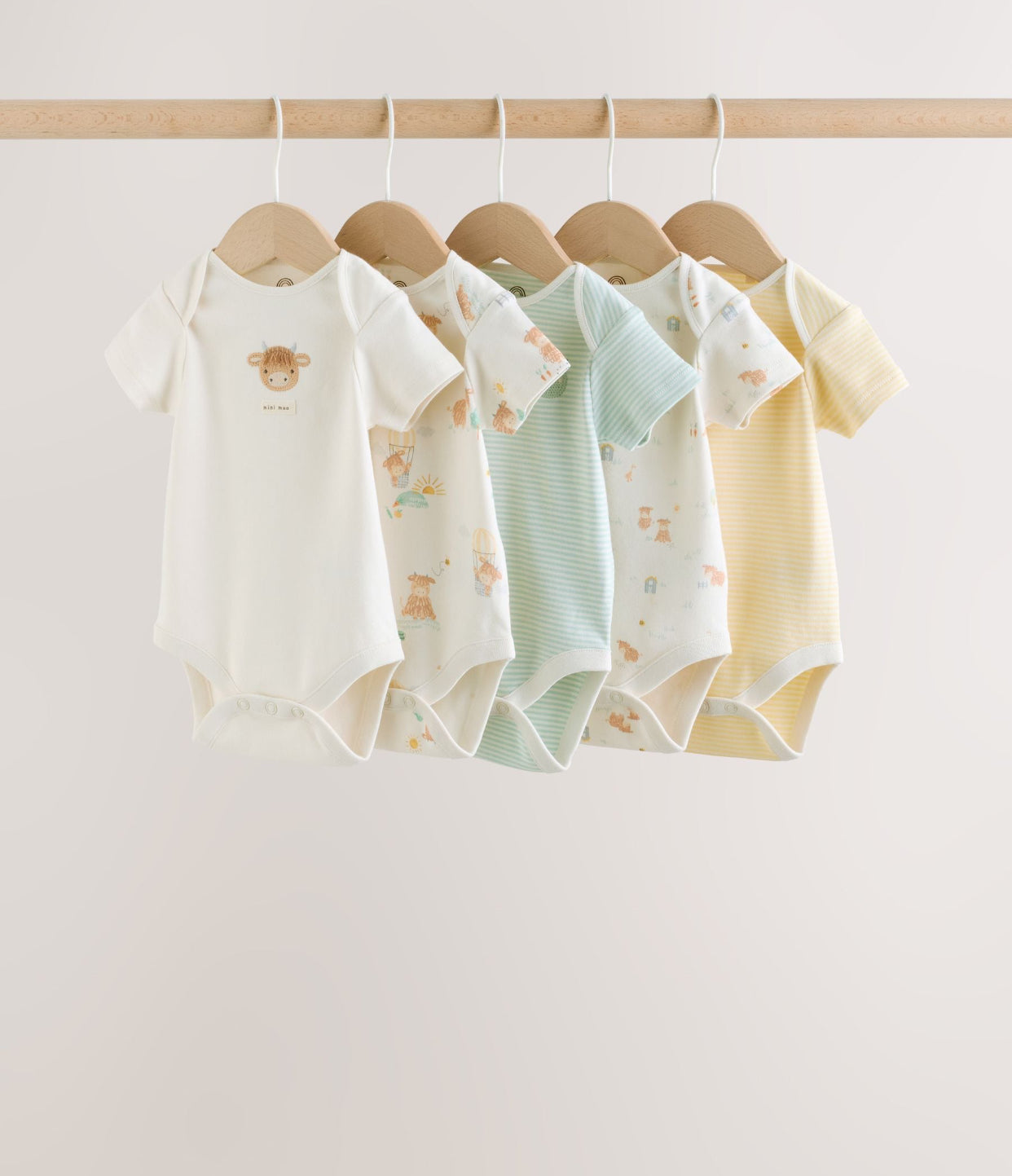 Ecru White Short Sleeve Baby Bodysuits 5 Pack