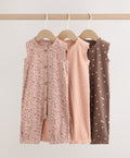 Brown Tonal Floral Printed Button Through Rompers 3 Pack