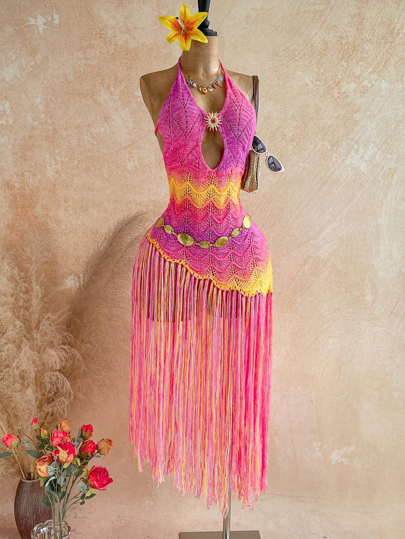 Women Summer Knitted Fringe Cover Up