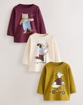 Ecru Character Long Sleeve Graphic T- Shirts 3 Pack