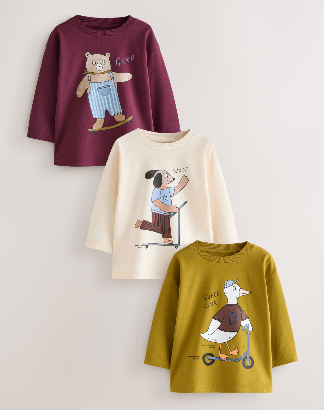 Ecru Character Long Sleeve Graphic T- Shirts 3 Pack