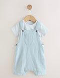 Pale Blue Woven Dungarees and Bodysuit Baby Set