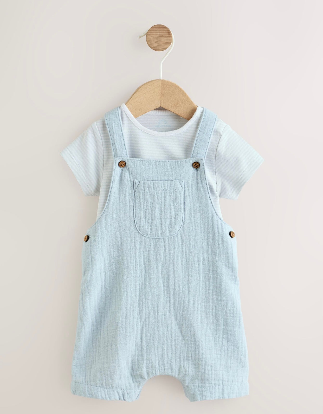 Pale Blue Woven Dungarees and Bodysuit Baby Set