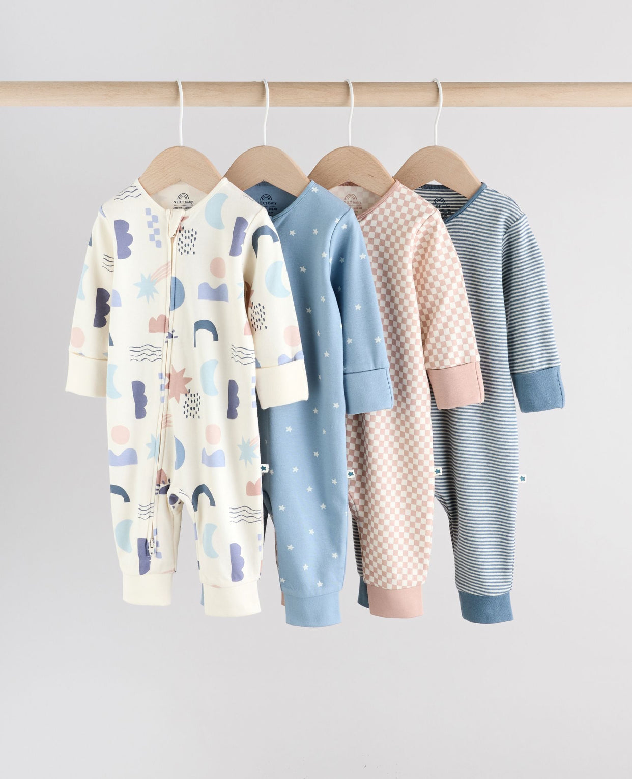 Blue 4 Pack Baby Footless Two Way Zip Sleepsuits 4 Pack