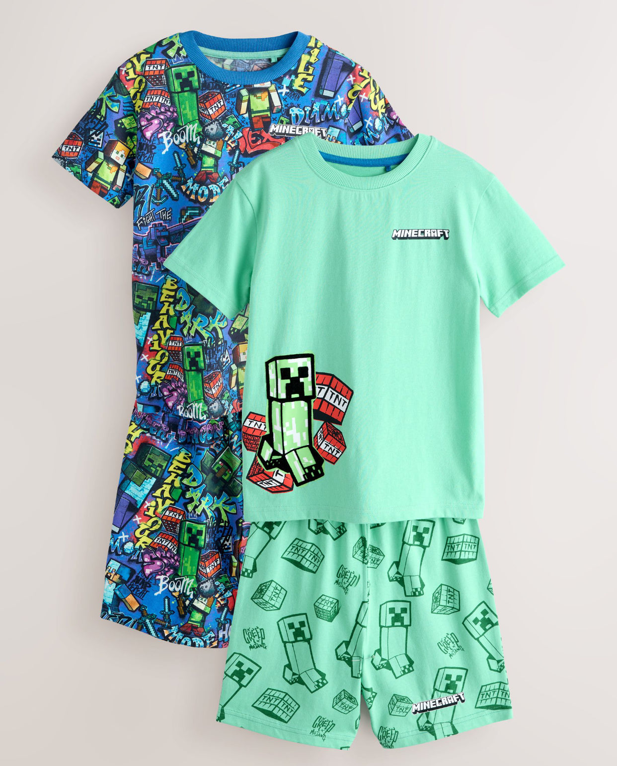 Green/Blue Minecraft Short Pyjamas 2 Pack