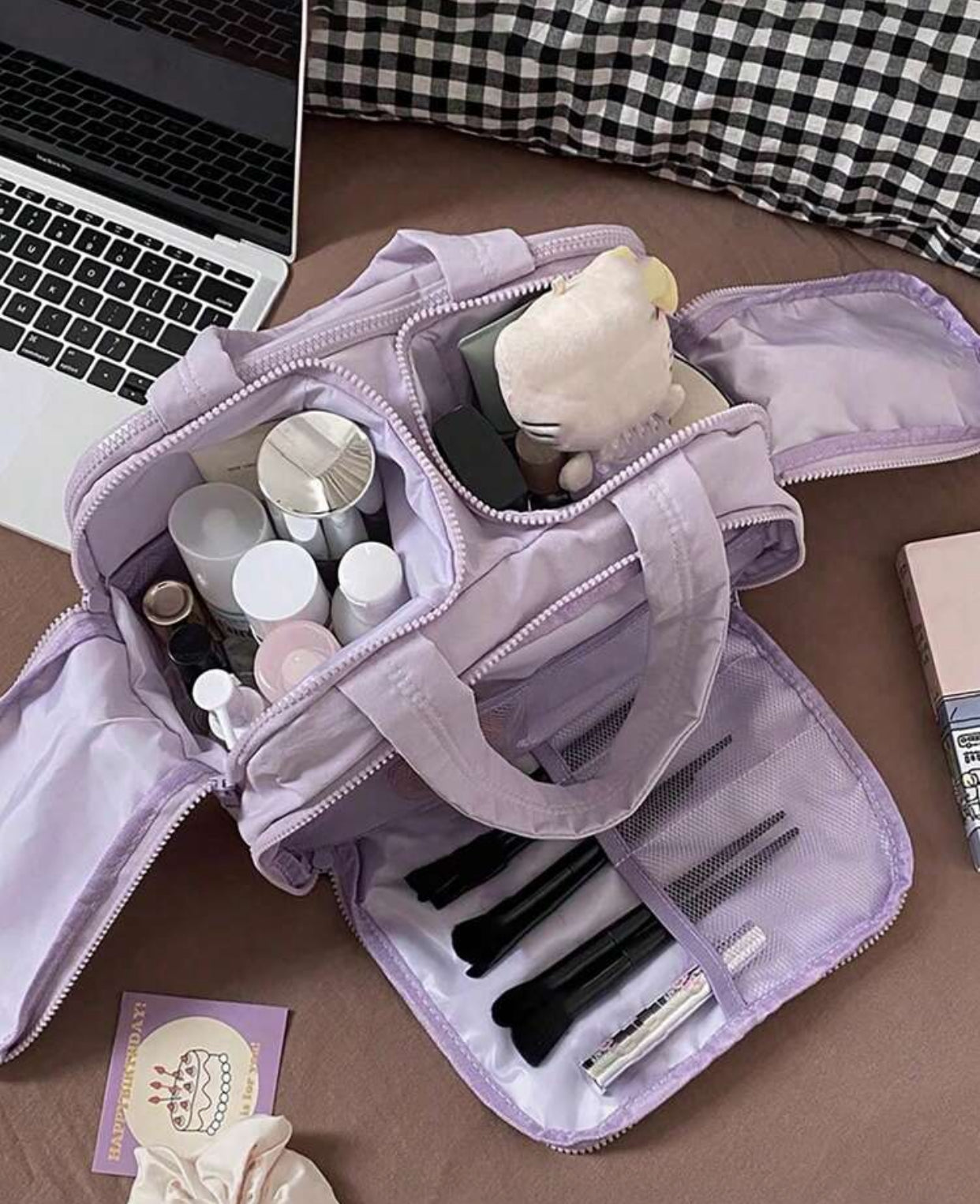 Dual Wide Opening Large Capacity Fluffy Organizer Bag Multifunctional