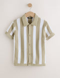 Neutral Stripe Knitted Polo Shirt