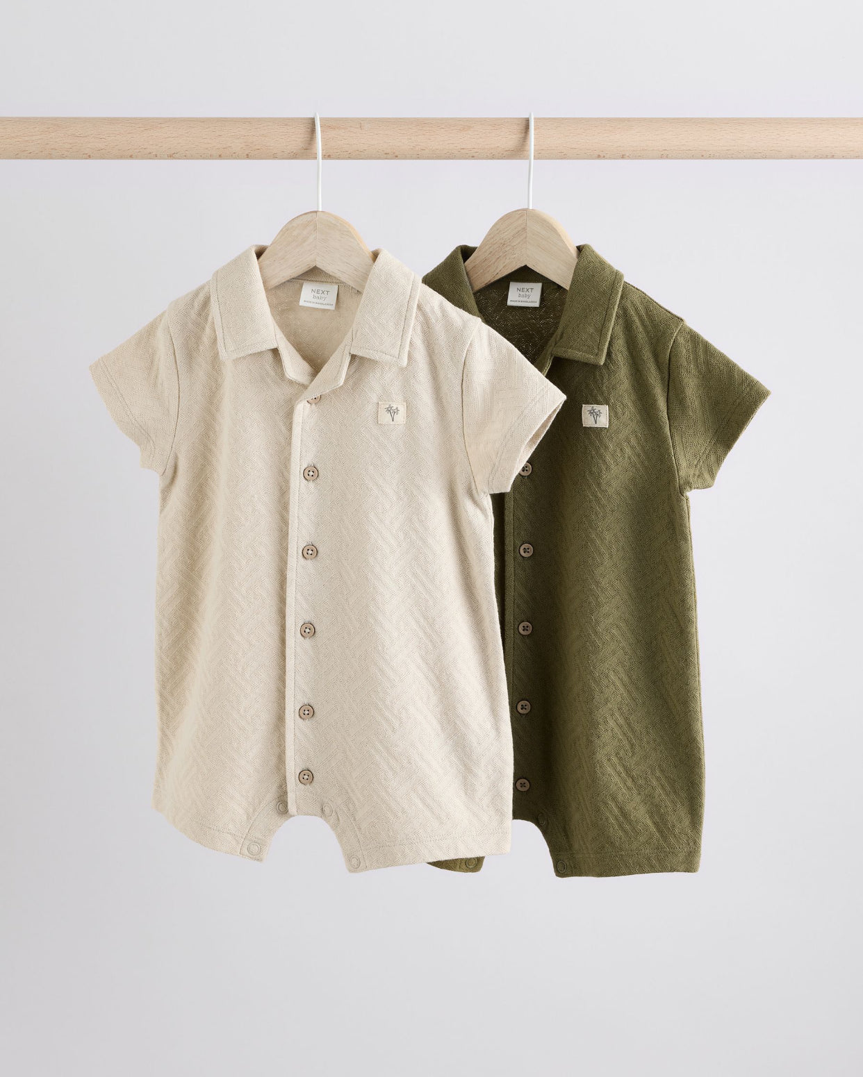 Neutral/Khaki Textured Baby Rompers 2 Pack