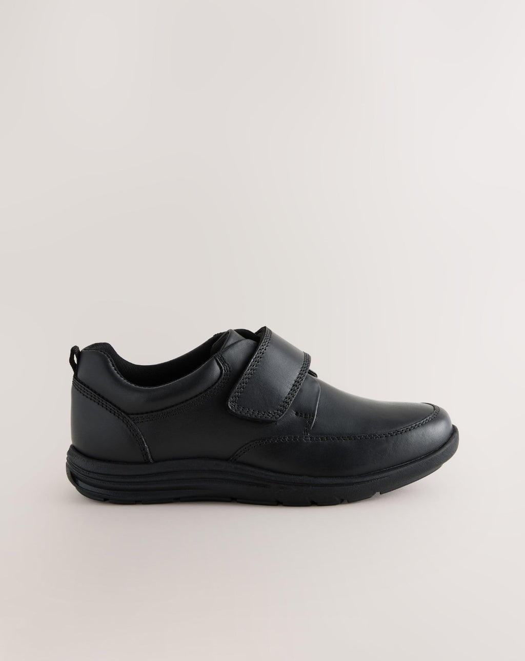 Black Standard Fit (F) Leather 1 Strap Touch Fastening School Shoes