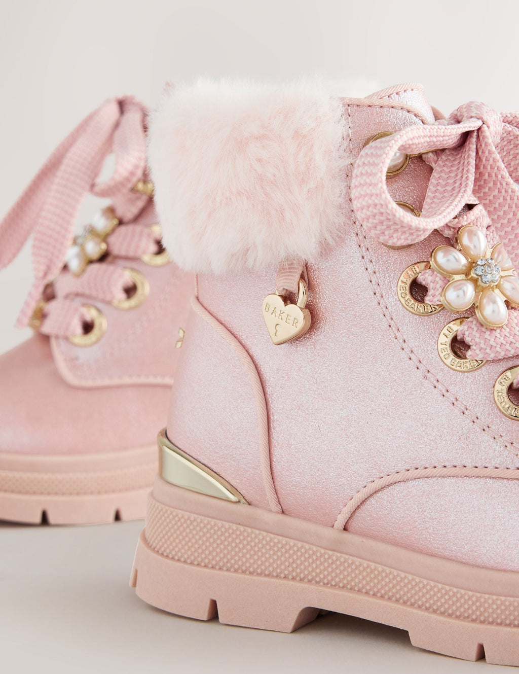 Baker by Ted Baker Faux Fur Cuff Metallic Pink Charm Boots