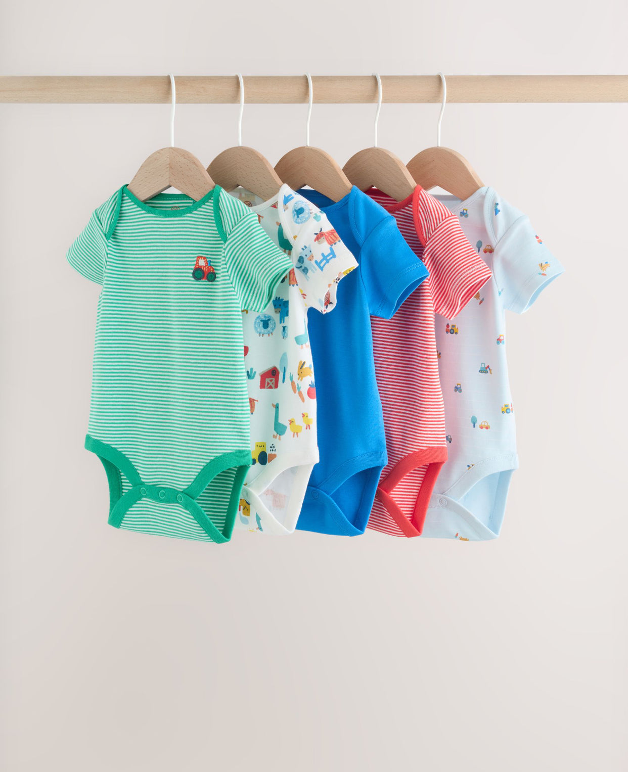 Green Farm 5 Pack Short Sleeve Baby Bodysuits
