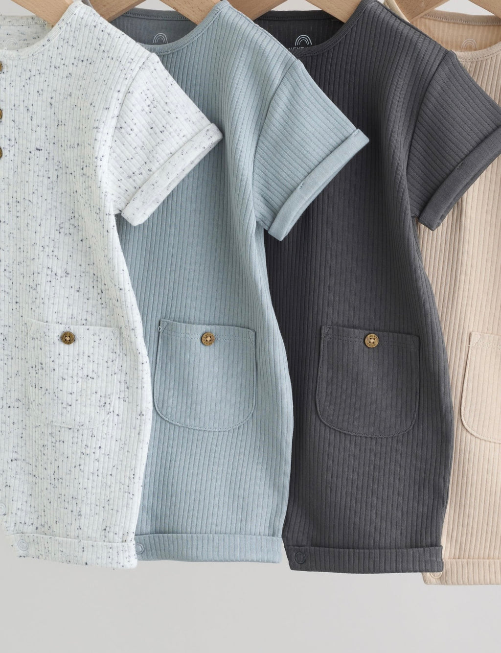 Grey Grandad Button Neck Baby Rompers 4 Pack