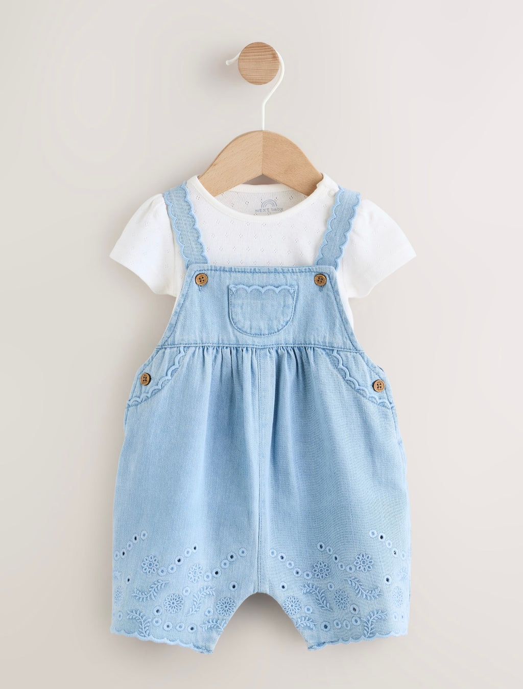 Denim Blue Broiderie Dungaree and
Bodysuit Baby 2 Piece Set