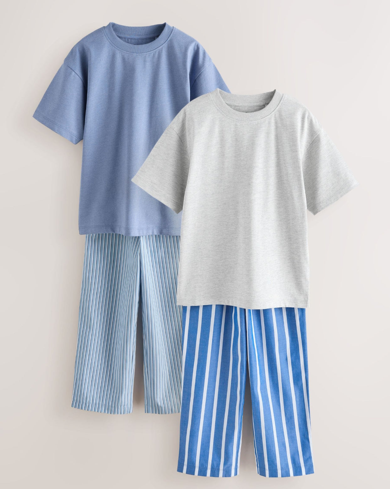 Blue/White Stripe Woven Long Leg Short Sleeve Pyjamas 2 Pack