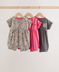Pink and Leopard Printed Button T-Shirt Jersey Baby Rompers 3 Pack