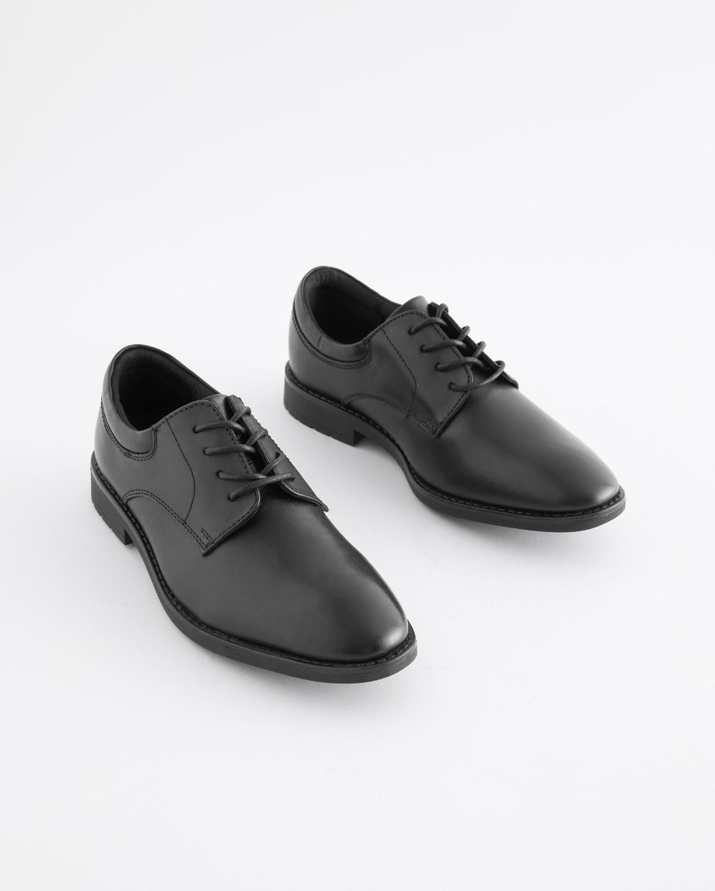 Black Standard Fit (F) School Leather Plain Front Lace-Up Shoes