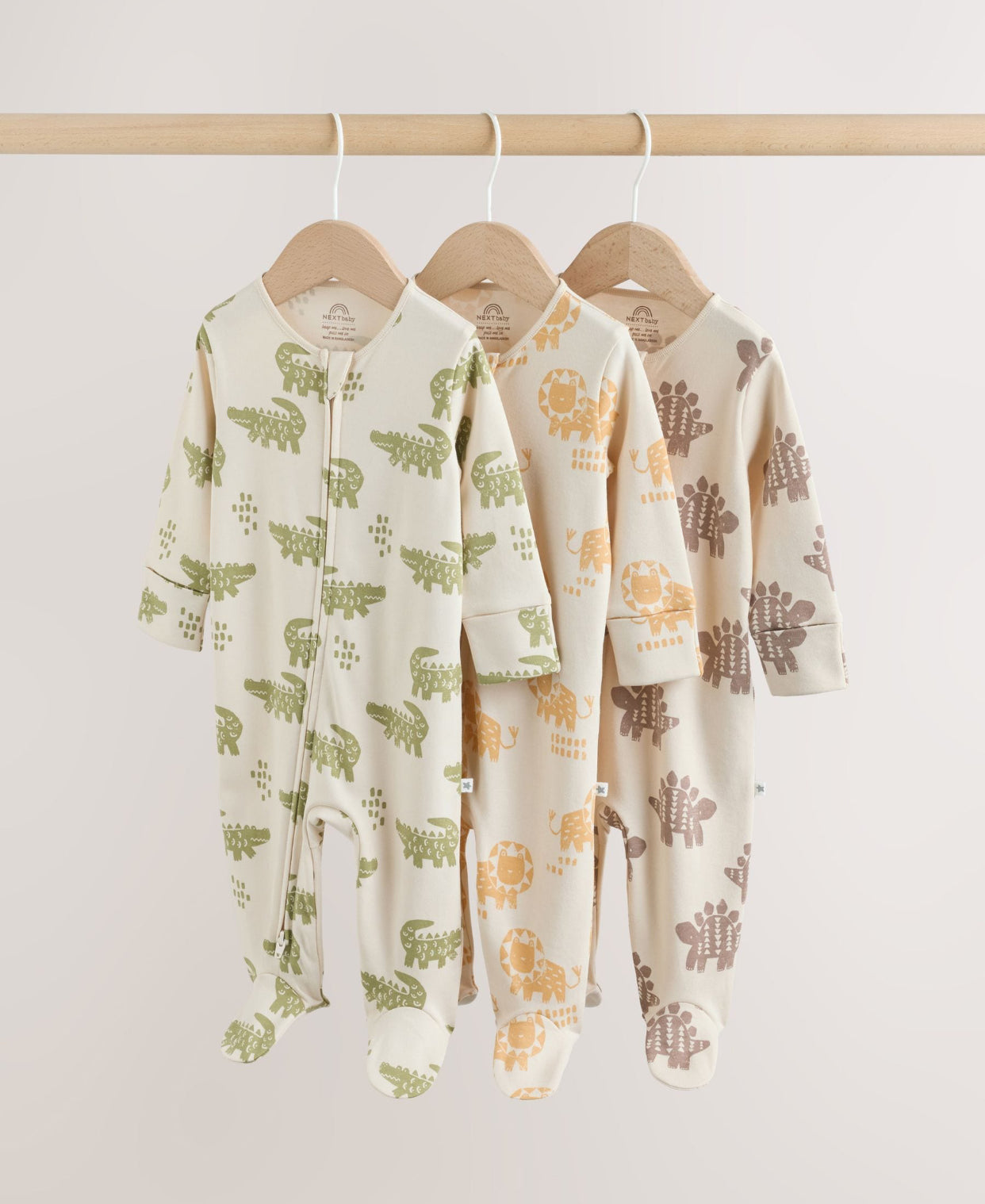 Multi Safari Two Way Zip Baby Sleepsuits 3 Pack