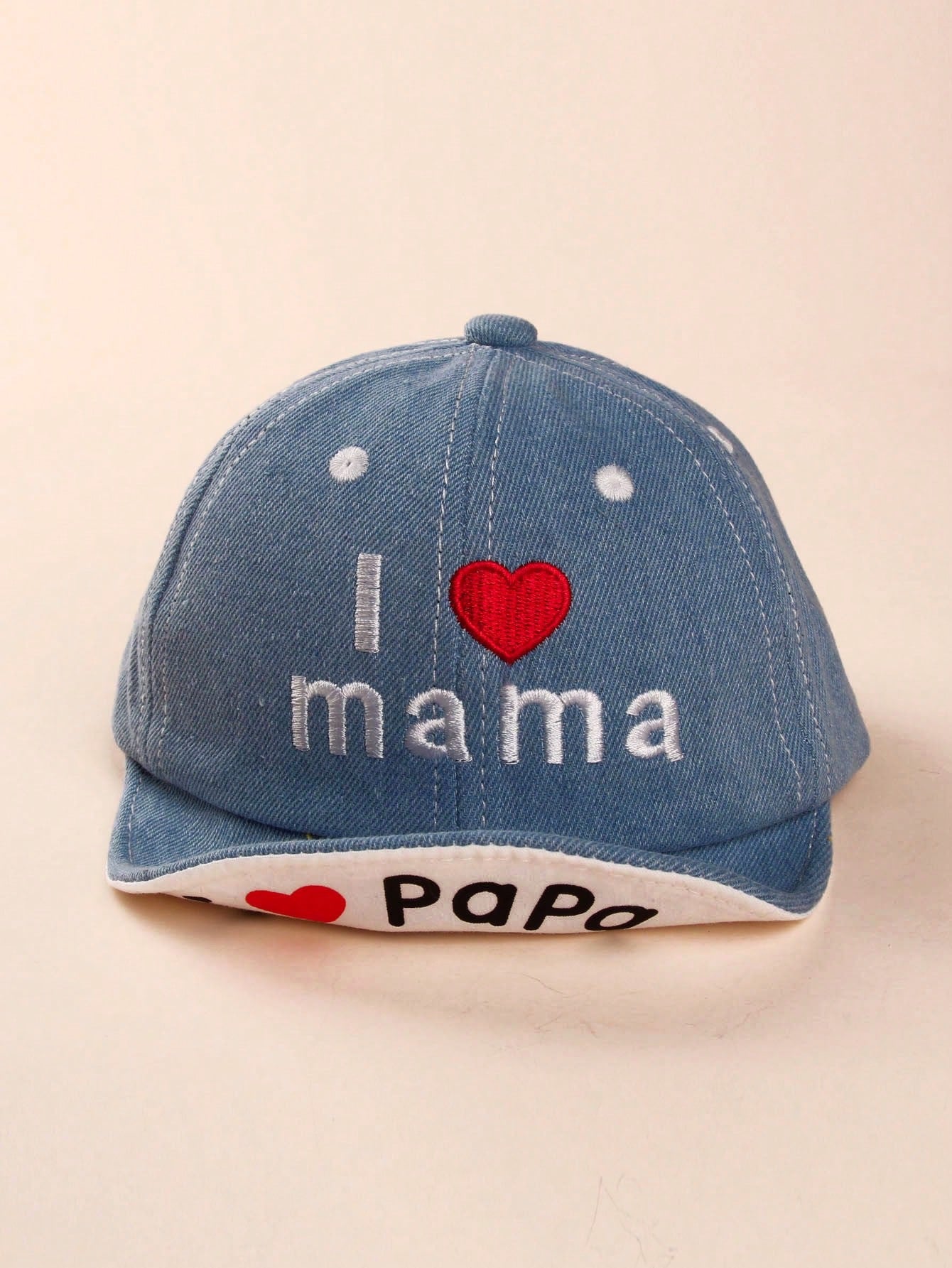 1pc Unisex Baby/Toddler Denim Embroidered "I Love Mama & Papa"