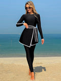 Women's Contrast Binding Long Sleeve Modest Swimwear