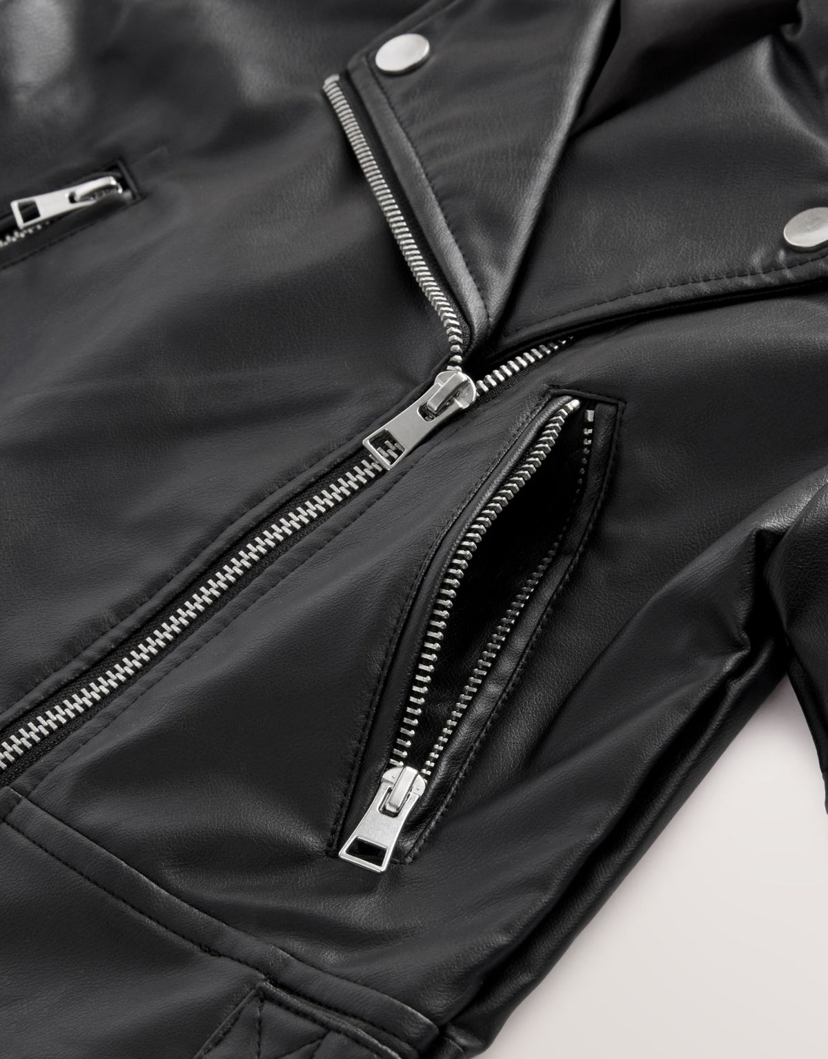 Black Faux Leather PU Biker Jacket