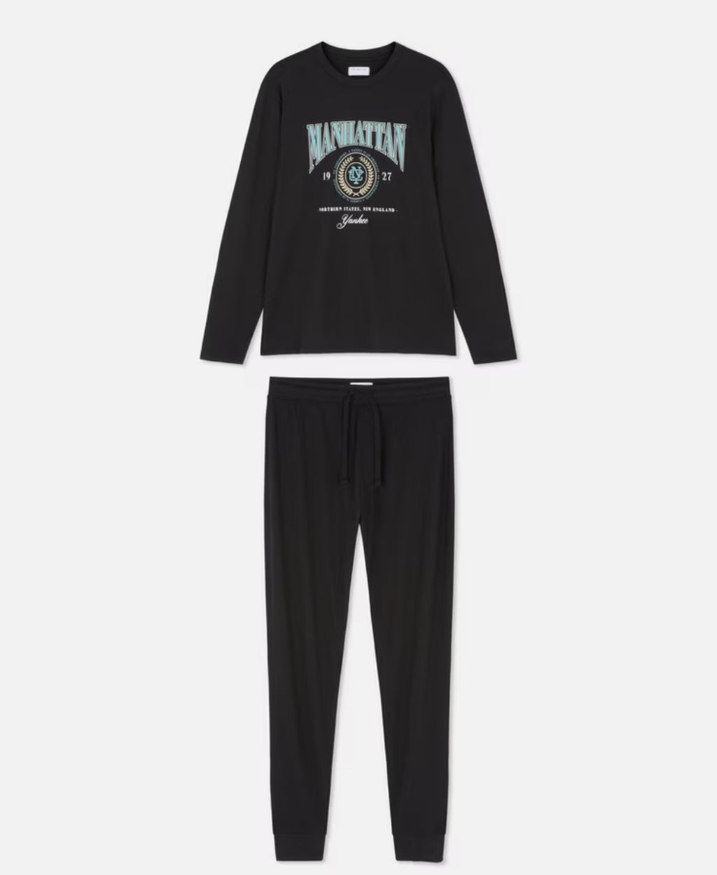 Printed long sleeve pyjama top and bottoms with cuffs