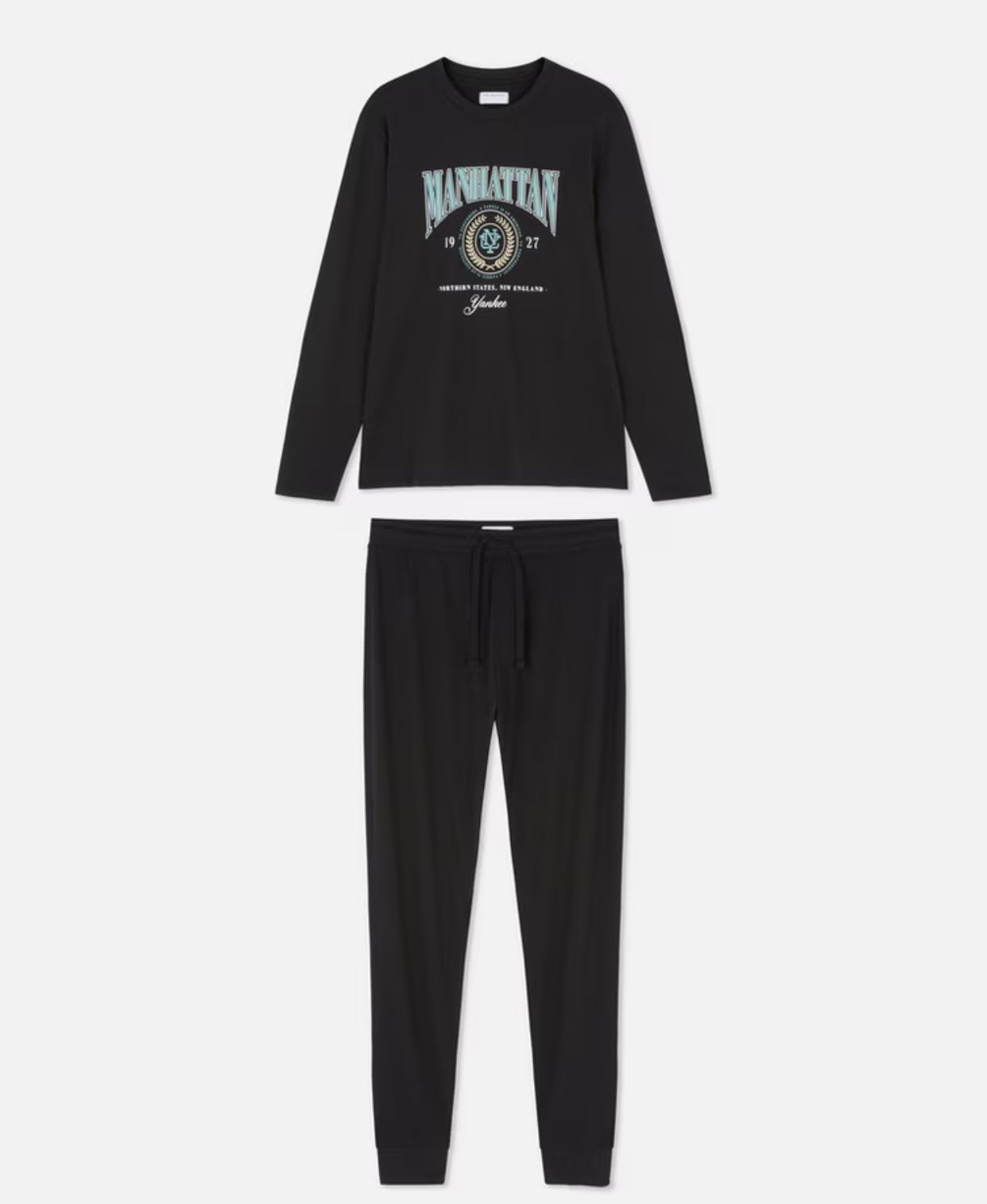 Printed long sleeve pyjama top and bottoms with cuffs