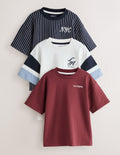 Berry/Ecru/Navy Stripe Relaxed Fit Graphic Print Short Sleeve T-Shirts...
