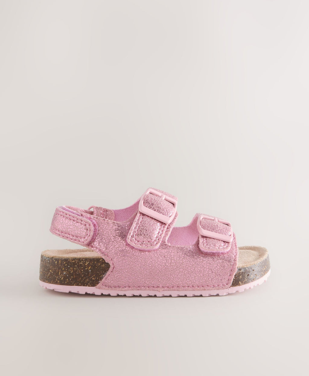 Pink Metallic standard fit (F) Double Buckle Cushioned Footbed Sandals