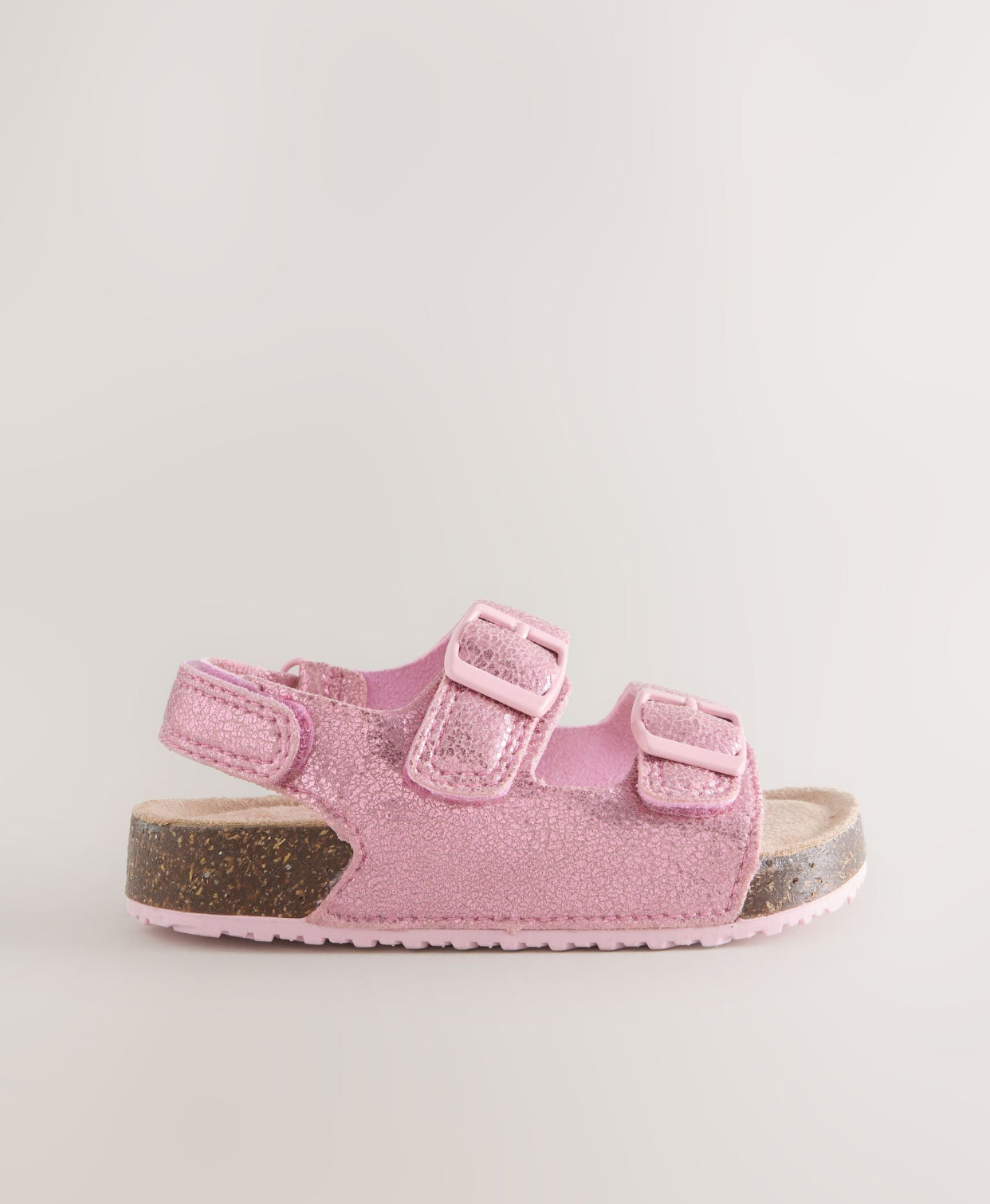 Pink Metallic standard fit (F) Double Buckle Cushioned Footbed Sandals