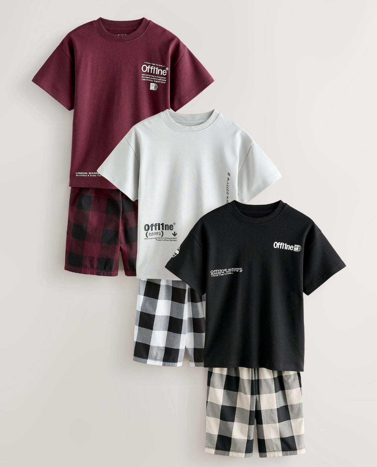 Black/White/Red Check Woven Short Pyjamas 3 Pack