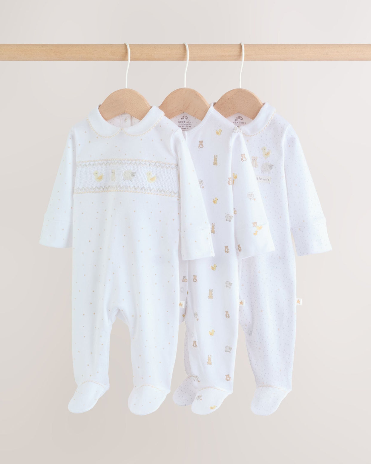 White Collar Baby Sleepsuits 3 Pack