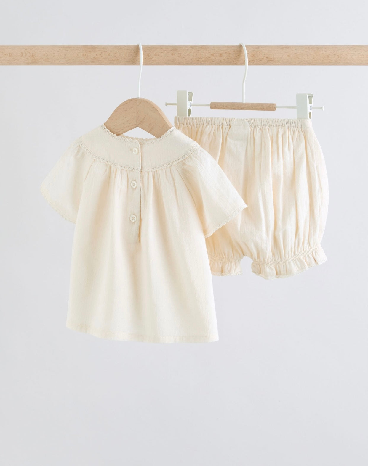 White Woven Baby Top and Shorts 2 Piece Set