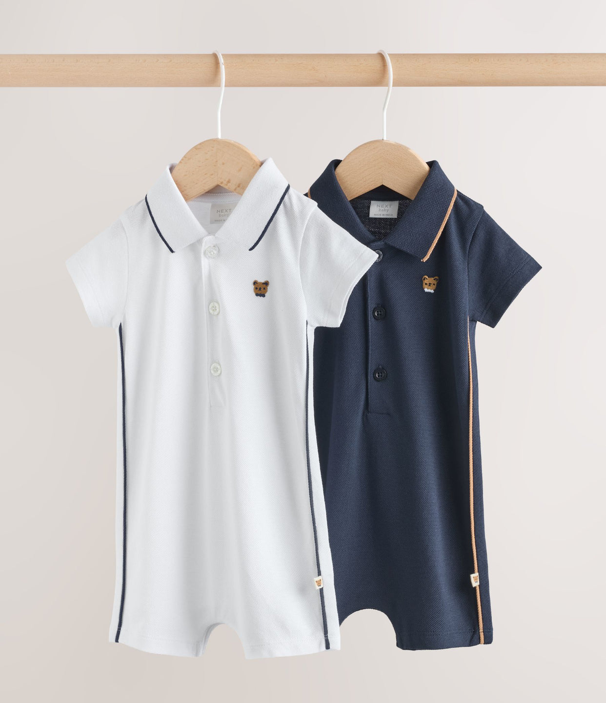 Navy/White Jersey Collared Rompers
Baby 2 Pack