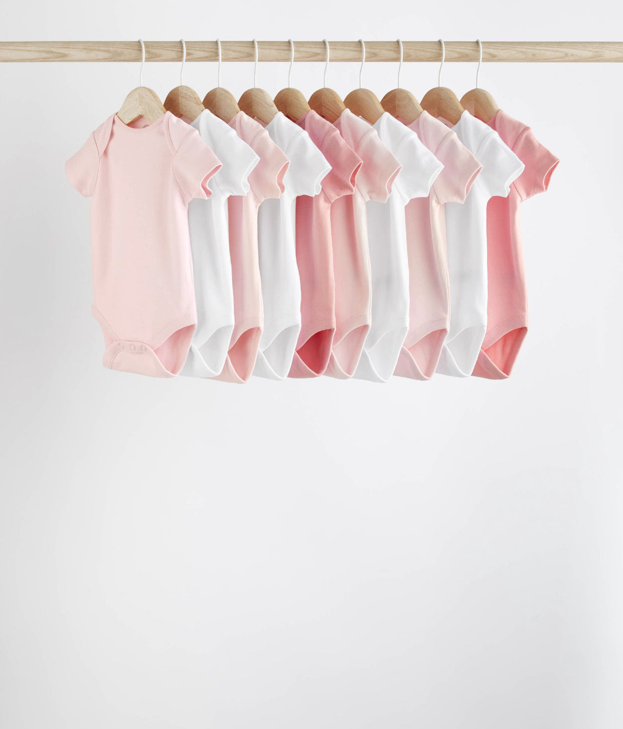 Pink/White 10 Pack Essential Short Sleeve Baby Bodysuits