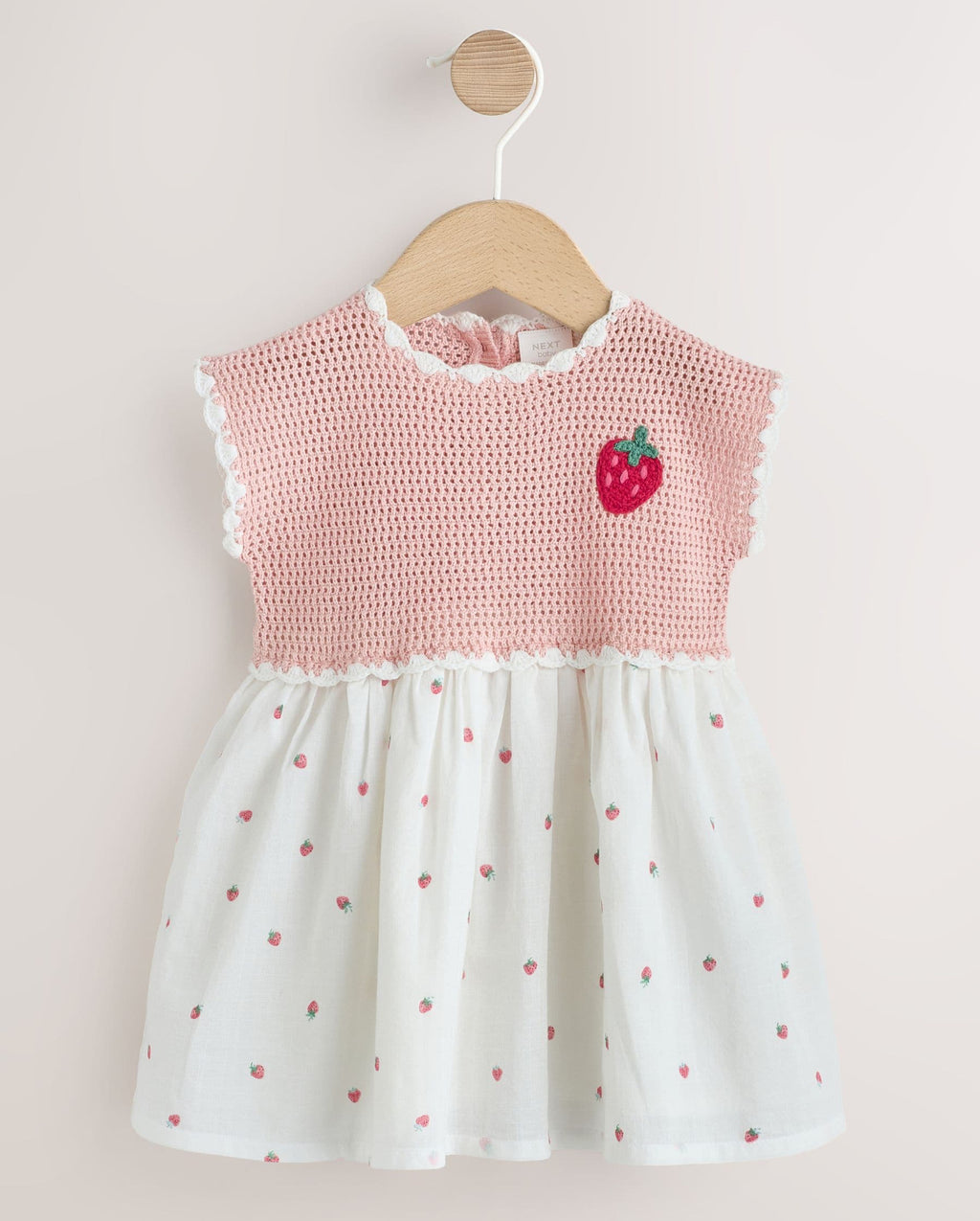 Pink Strawberry Crochet Baby Knitted Twofer Dress