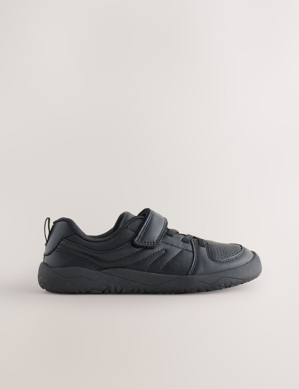 Black Barefoot Leather 1 Strap Elastic Lace School Shoes