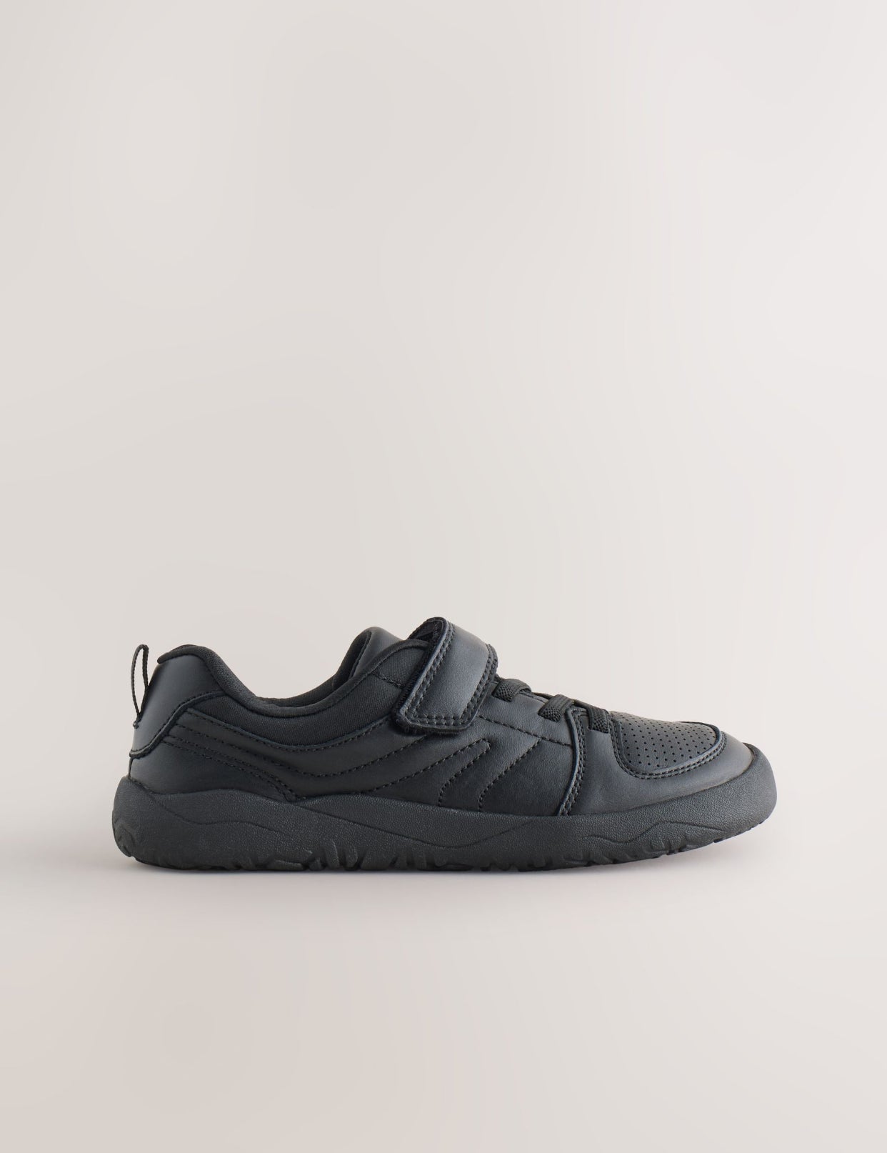 Black Barefoot Leather 1 Strap Elastic Lace School Shoes