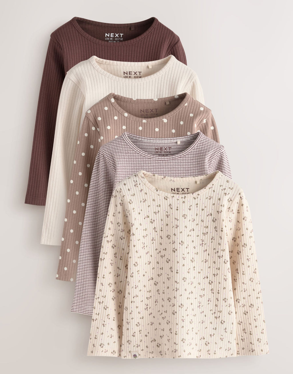 Neutral Long Sleeve Ribbed Tops 5 Pack