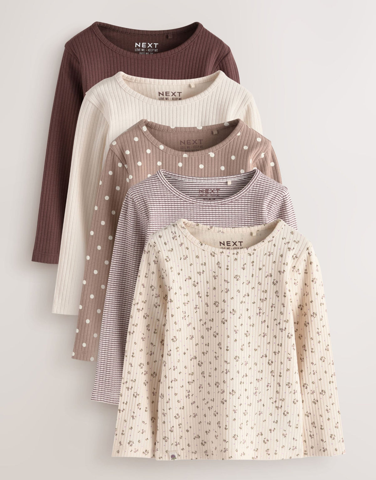 Neutral Long Sleeve Ribbed Tops 5 Pack